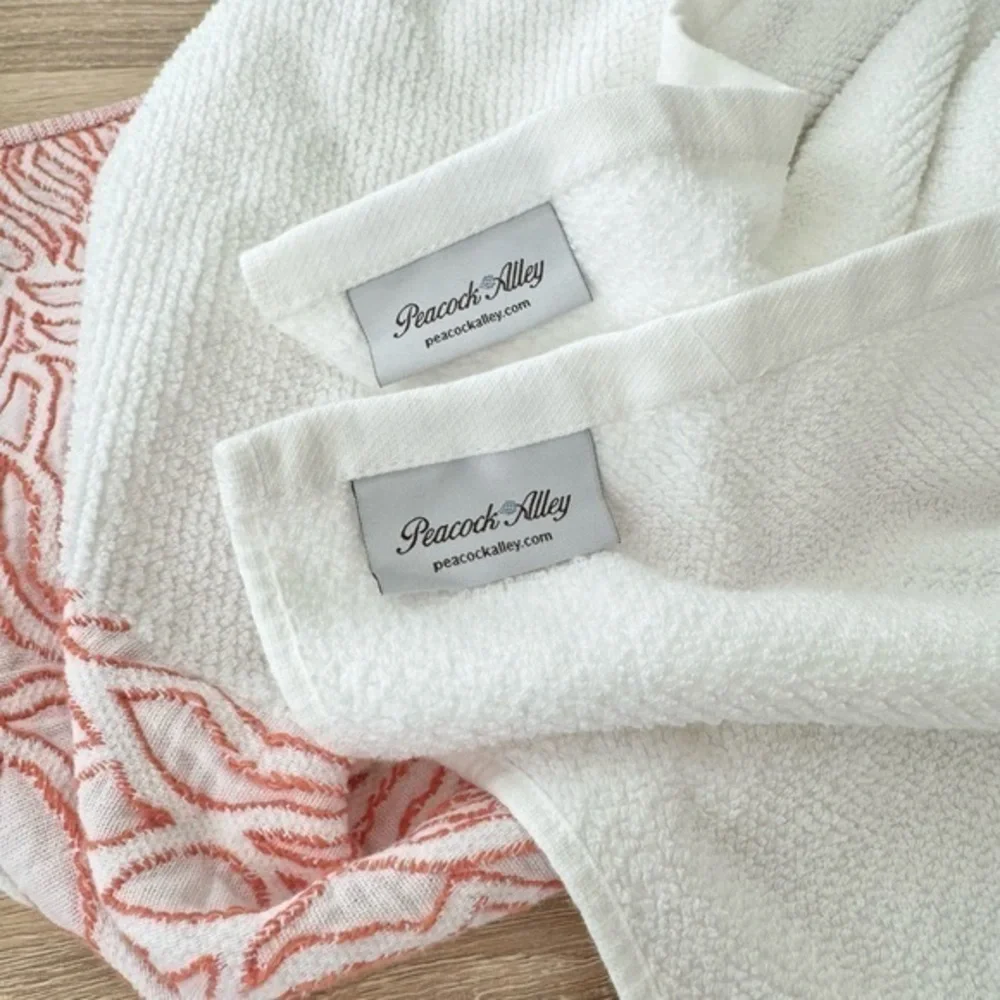 Peacock Alley White & Orange Embroidered Bath‎ Towels Set of 2
